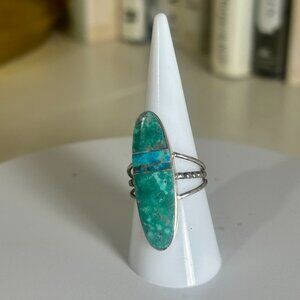 💍 Sleek Oval Blue & Turquoise Sterling Silver Ring - Sz: 8